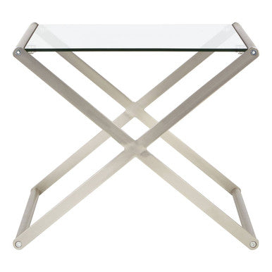 Tempered Glass Rectangular Side Table with Criss Cross Design, Roma