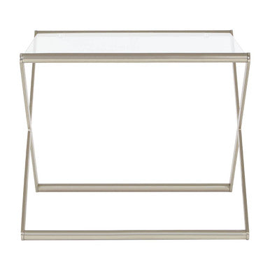 Tempered Glass Rectangular Side Table with Criss Cross Design, Roma