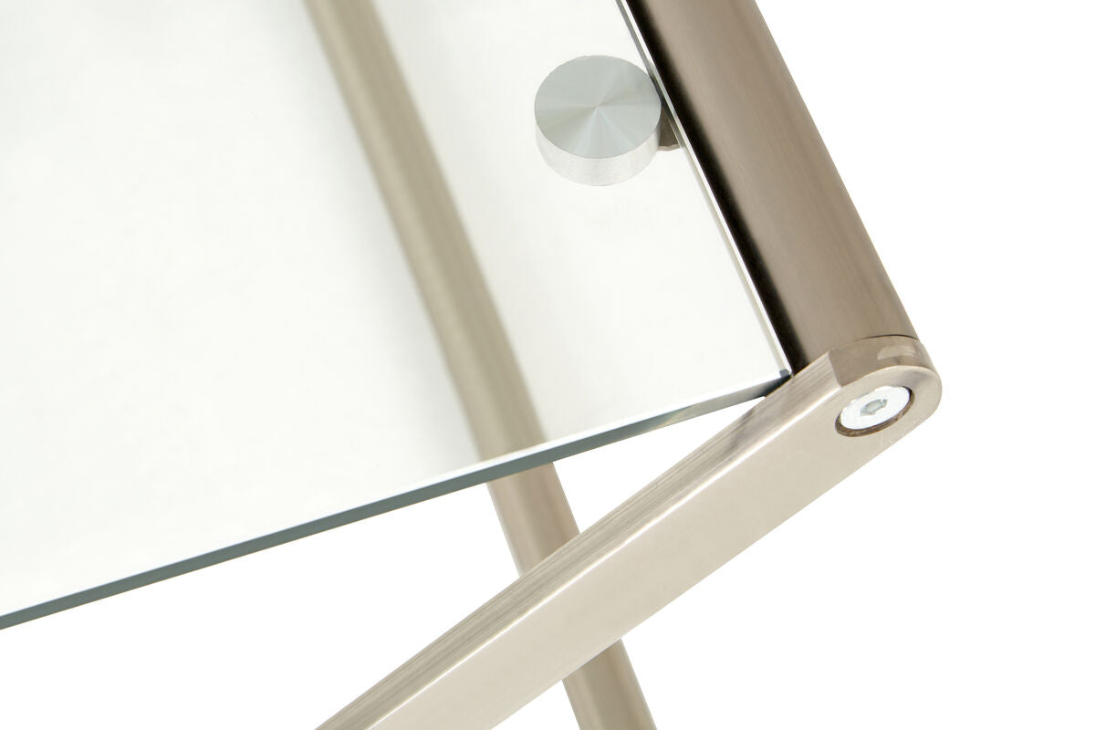 Tempered Glass Rectangular Side Table with Criss Cross Design, Roma