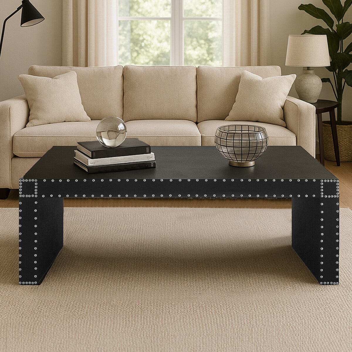 Black Leather Effect Rectangular Coffee Table, Sloane