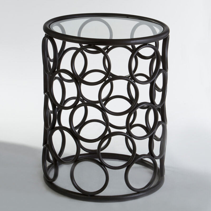 Black Round Glass Top Side Table with Circular Frame Design Meta Base, Antalya