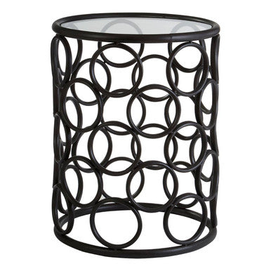 Black Round Glass Top Side Table with Circular Frame Design Meta Base, Antalya