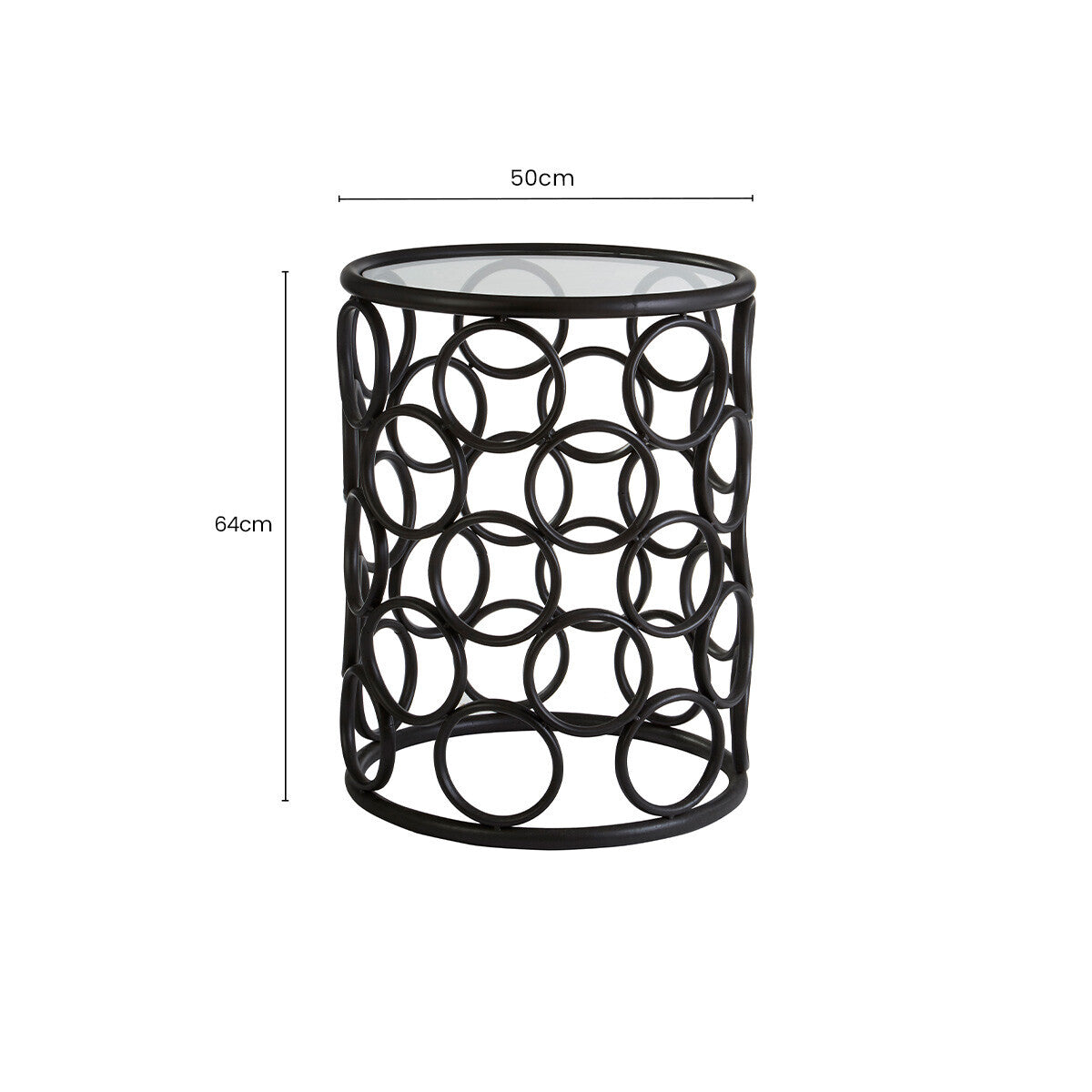 Black Round Glass Top Side Table with Circular Frame Design Meta Base, Antalya