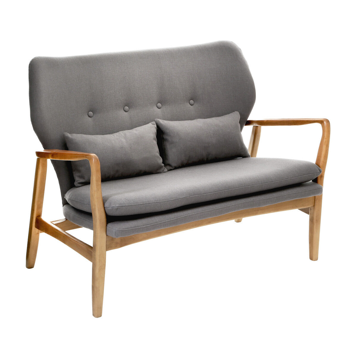 2 Seater Grey Sofa with Birchwood Frame, Stockholm