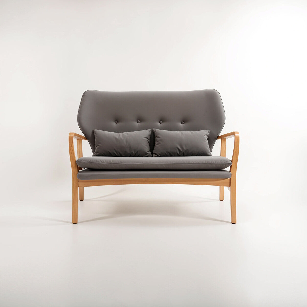 2 Seater Grey Sofa with Birchwood Frame, Stockholm