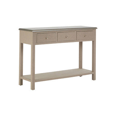 Natural Wooden 3-Drawer Console Table with Silver Top, Manhattan