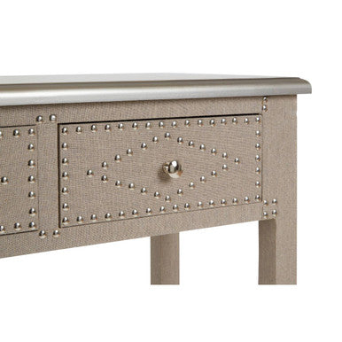 Natural Wooden 3-Drawer Console Table with Silver Top, Manhattan