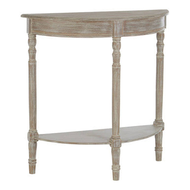 Natural Wood Half Moon Console Table with Lower Storage Shelf and Carved Legs, Heritage