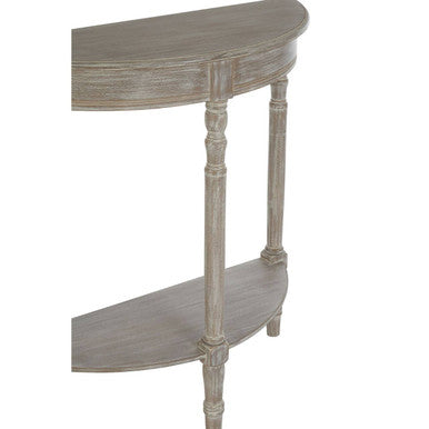 Natural Wood Half Moon Console Table with Lower Storage Shelf and Carved Legs, Heritage