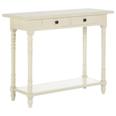 White Wood Ivory Two-Tier Display Top Console Table with 2 Drawers and Carved Legs, Heritage