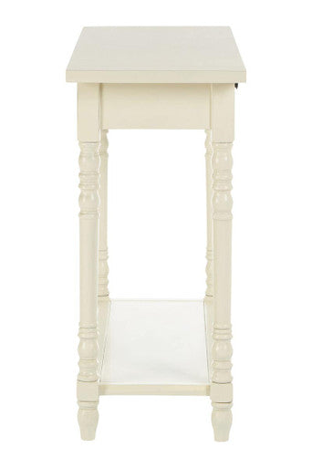 White Wood Ivory Two-Tier Display Top Console Table with 2 Drawers and Carved Legs, Heritage