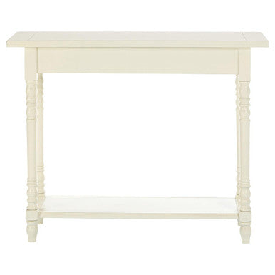 White Wood Ivory Two-Tier Display Top Console Table with 2 Drawers and Carved Legs, Heritage