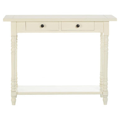 White Wooden Ivory Two-Tier Display Top Console Table with 2 Drawers and Carved Legs | Heritage