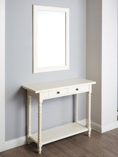White Wood Ivory Two-Tier Display Top Console Table with 2 Drawers and Carved Legs, Heritage
