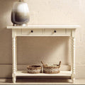 White Wooden Ivory Two-Tier Display Top Console Table with 2 Drawers and Carved Legs | Heritage