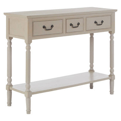 Grey Natural Wood Two-Tier Display Top Console Table with 2 Drawers and Carved Legs, Heritage
