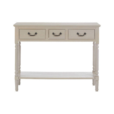 Grey Natural Wood Two-Tier Display Top Console Table with 2 Drawers and Carved Legs, Heritage