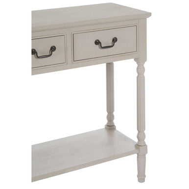 Grey Natural Wood Two-Tier Display Top Console Table with 2 Drawers and Carved Legs, Heritage