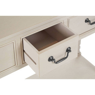 Grey Natural Wood Two-Tier Display Top Console Table with 2 Drawers and Carved Legs, Heritage