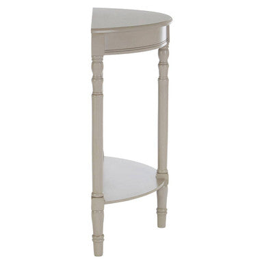 Grey Putty Pine Wood Half Moon Console Table with Open Lower Shelf and Carved Spindle Legs, Heritage