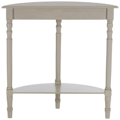 Grey Putty Pine Wood Half Moon Console Table with Open Lower Shelf and Carved Spindle Legs, Heritage