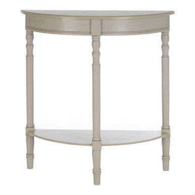 Grey Putty Pine Wood Half Moon Console Table with Open Lower Shelf and Carved Spindle Legs, Heritage