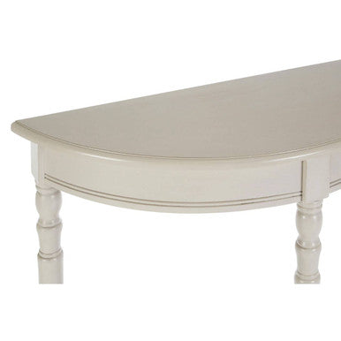 Grey Putty Pine Wood Half Moon Console Table with Open Lower Shelf and Carved Spindle Legs, Heritage