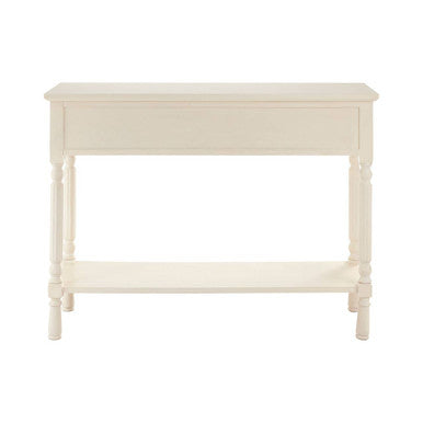 White Ivory Wooden 3-Drawer Console Table with Bevelled Top and Bottom Shelf, Heritage
