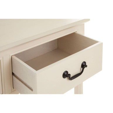White Ivory Wooden 3-Drawer Console Table with Bevelled Top and Bottom Shelf, Heritage