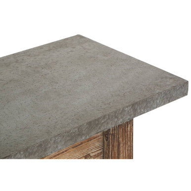 Grey Metal Top Console Table with Natural Carved Wooden Legs, Elementary