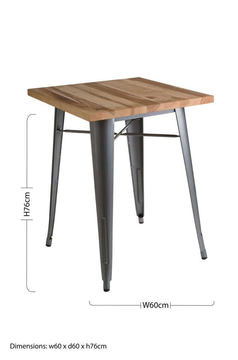 Natural Rustic Wood Top Side Table with Silver Powder Coated Metal Base, Aldgate