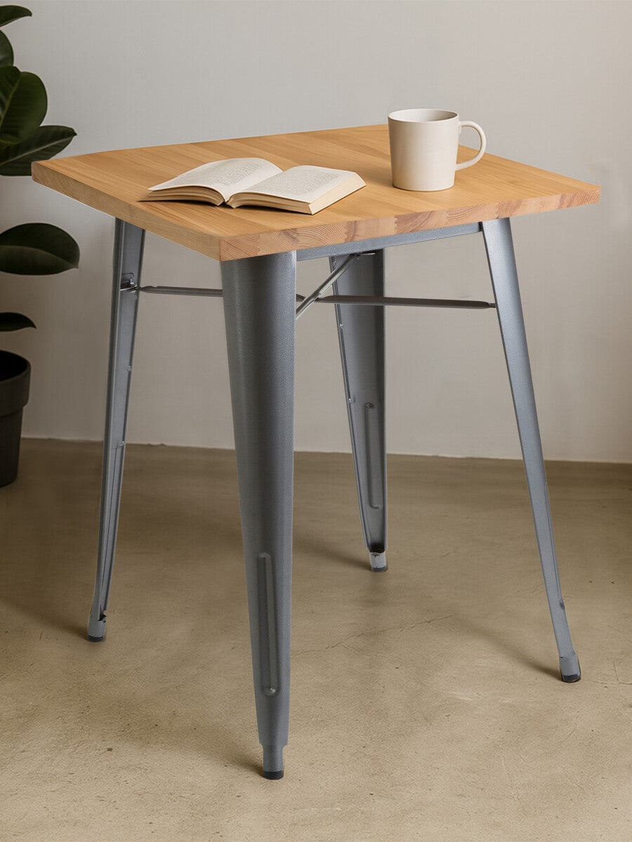 Natural Rustic Wood Top Side Table with Silver Powder Coated Metal Base, Aldgate