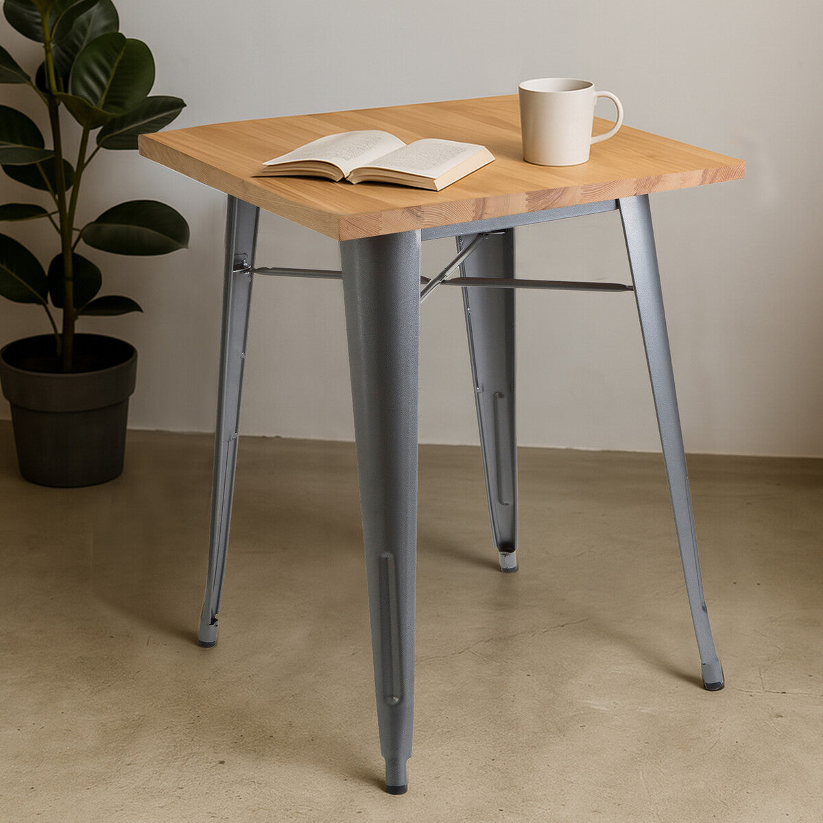 Natural Rustic Wood Top Side Table with Silver Powder Coated Metal Base, Aldgate