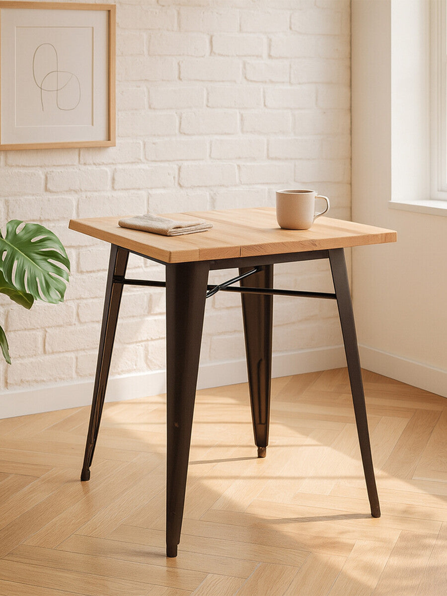 Natural Grain Wood Top Side Table with Crackle Copper Finish Gold Metal Legs, Aldgate