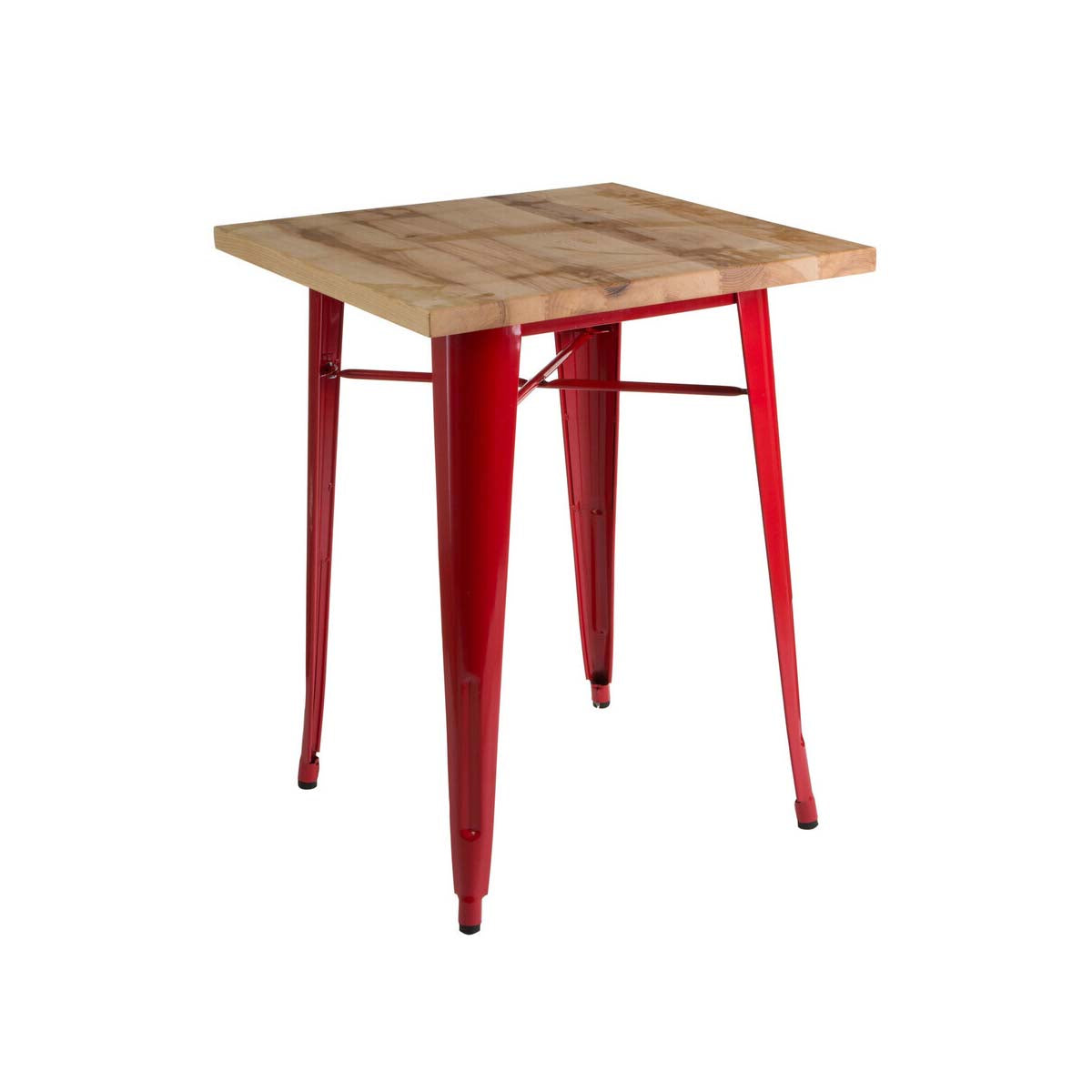 Natural Wood Grain Top Side Table with Red Powder Coated Metal Legs, Aldgate