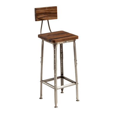 Apex Antique Silver Metal and Wood Industrial Bar Chair