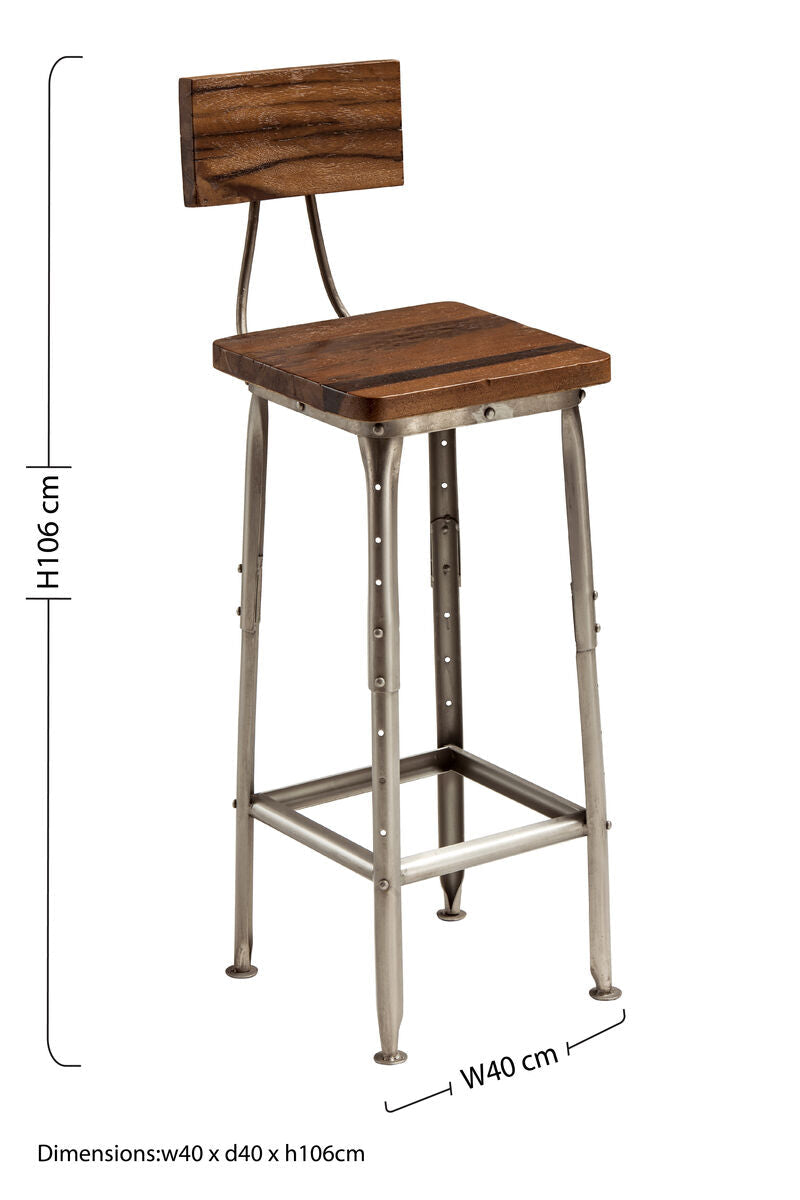 Apex Antique Silver Metal and Wood Industrial Bar Chair
