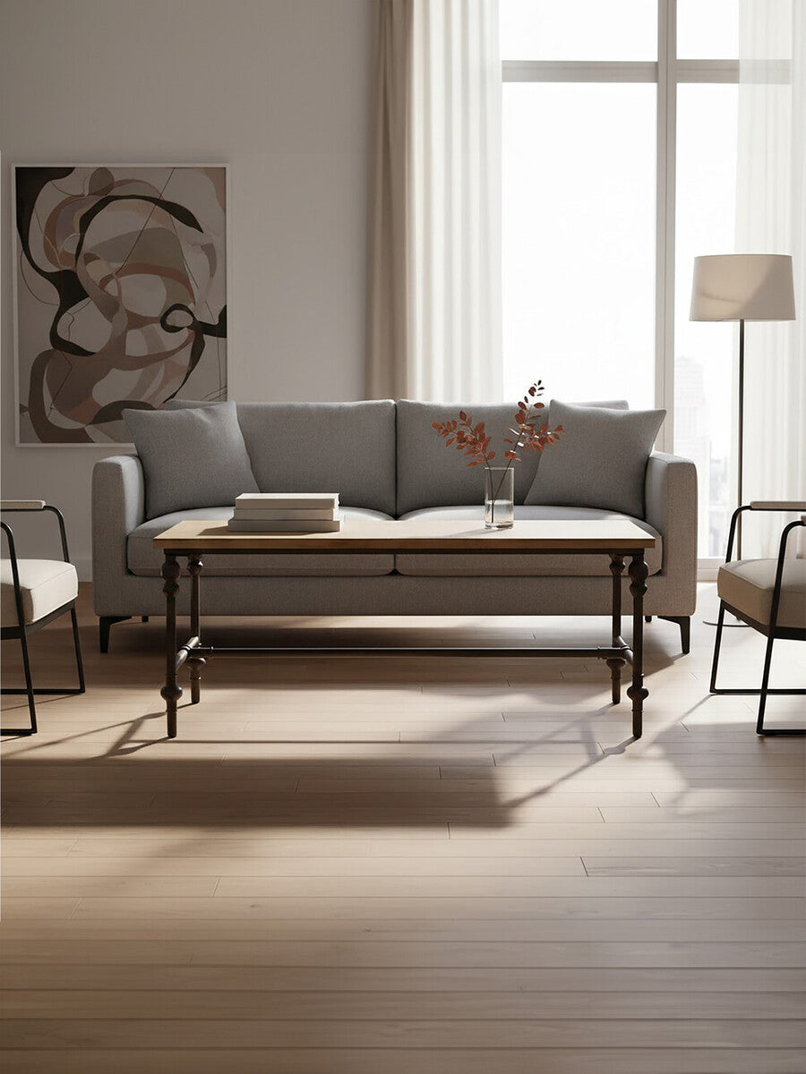 Natural Rectangular Coffee Table with Distressed Fir Wood Top, Tribeca