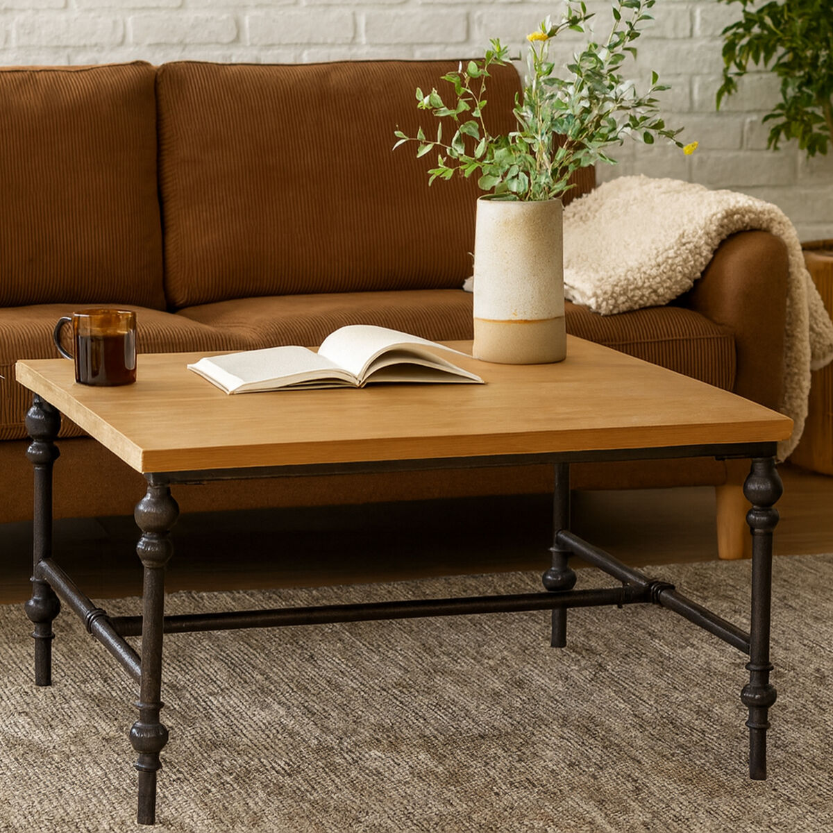 Natural Square Coffee Table with Fir Wood Top, Tribeca