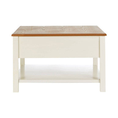Cream Wood Coffee Table with 2 Rattan Storage Baskets, Dorset