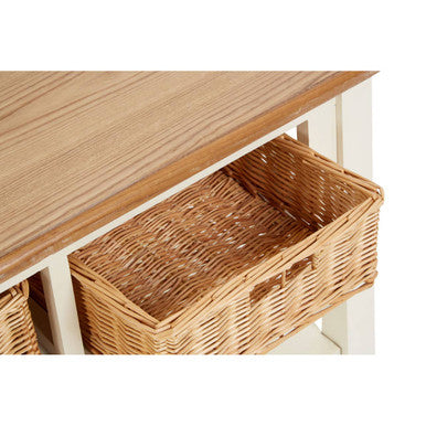 Cream Wood Coffee Table with 2 Rattan Storage Baskets, Dorset