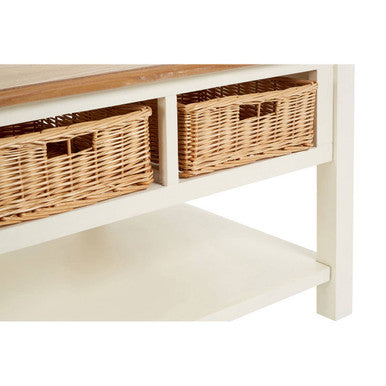 Cream Wood Coffee Table with 2 Rattan Storage Baskets, Dorset