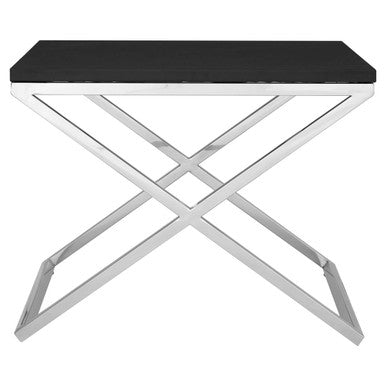 Black Leather Effect End Table with Cross Frame Design, Tribute