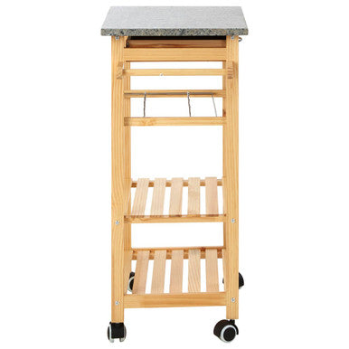 Large Pinewood Kitchen Trolley with Granite Surface, Harlow Glenn