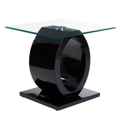 Tempered Glass Top O-Shaped Side Table with Black MDF Base | Halo
