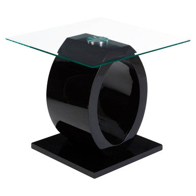 Tempered Glass Top O-Shaped Side Table with Black MDF Base, Halo