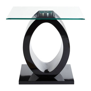 Tempered Glass Top O-Shaped Side Table with Black MDF Base | Halo