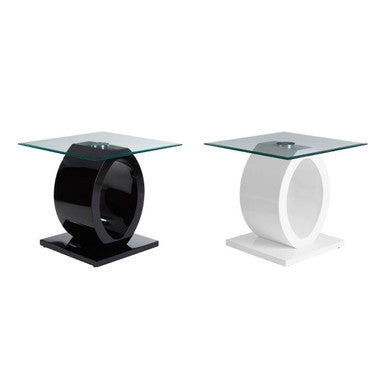 Tempered Glass Top O-Shaped Side Table with Black MDF Base | Halo
