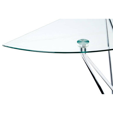 Tempered Glass Top Half Moon Console Table with Cross Chrome Metal Legs and Black Wooden Base, Halo