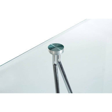 Tempered Glass Top Half Moon Console Table with Cross Chrome Metal Legs and Black Wooden Base, Halo